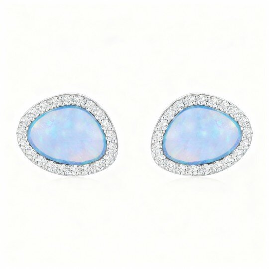 Kolczyki z opalem z białego złota 10K