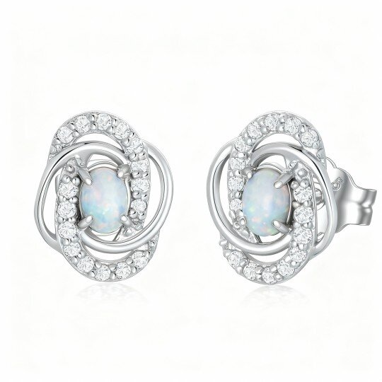 10K White Gold Opal Stud Earrings