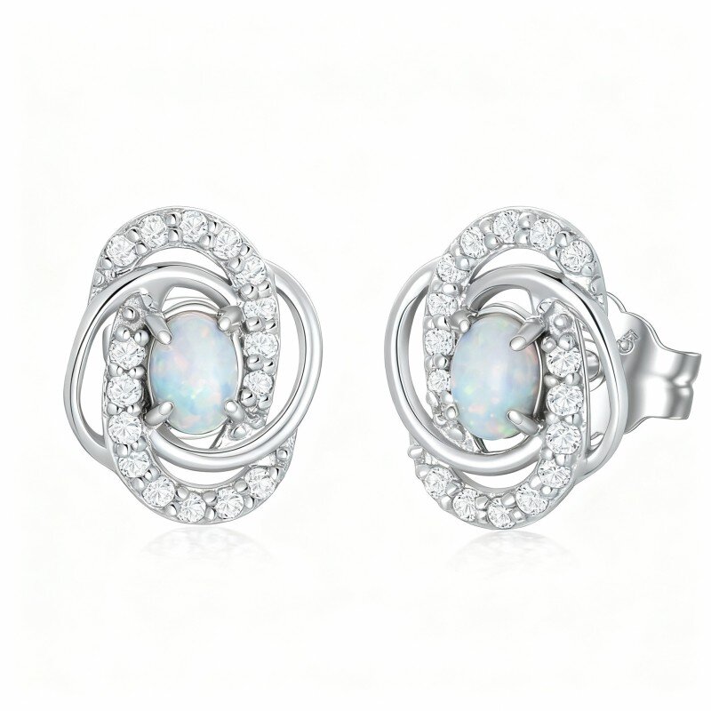 10K White Gold Opal Stud Earrings-1