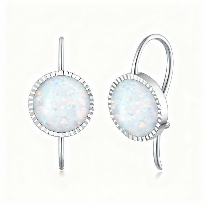 10K White Gold Opal Stud Earrings-18
