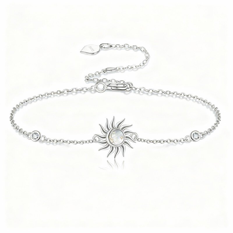 10K White Gold Cubic Zirconia & Opal Sun Charm Bracelet-18