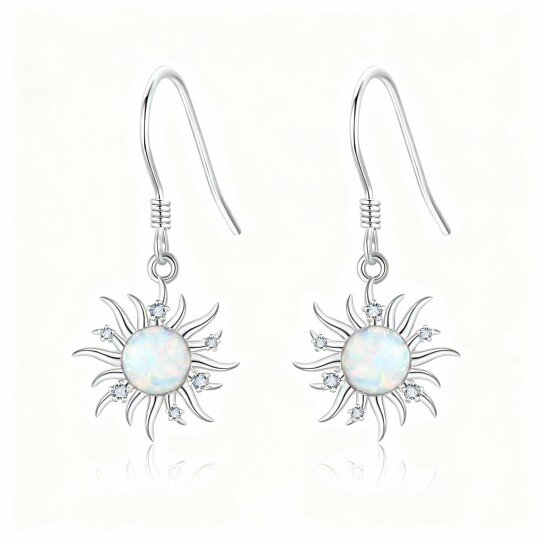 10K White Gold Opal Sun Drop Earrings