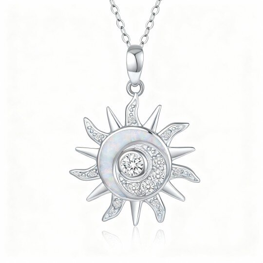 Colar com pendente de sol em ouro branco 10K com opala