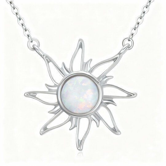 10K White Gold Opal Sun Pendant Necklace
