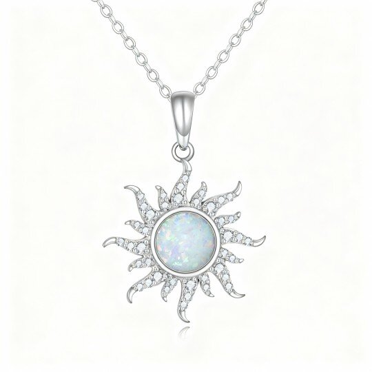 Colar com pendente de sol em ouro branco 10K com opala