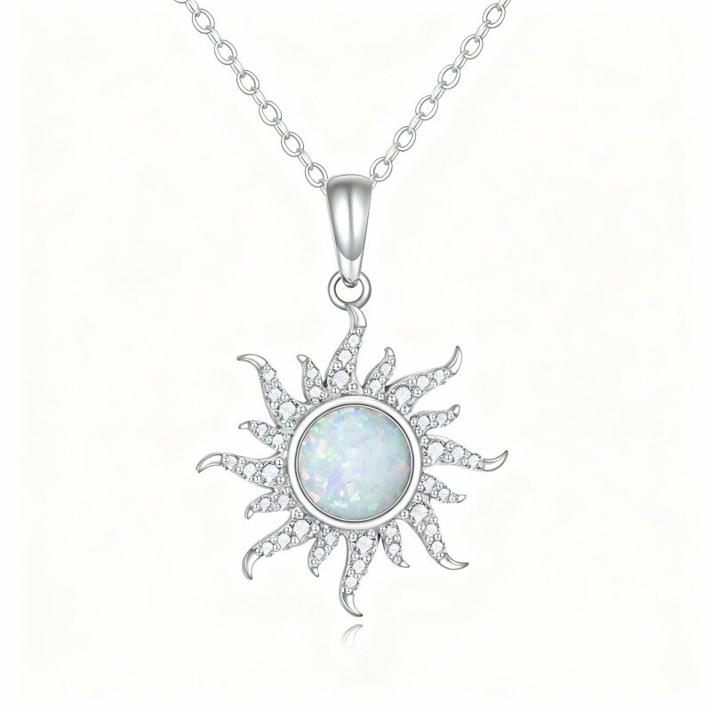 Colar com pendente de sol em ouro branco 10K com opala-10