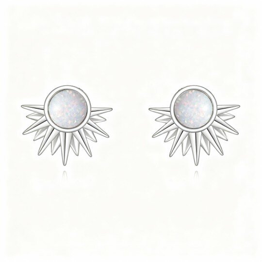 Kolczyki z białego złota z opalem i słońcem 10K