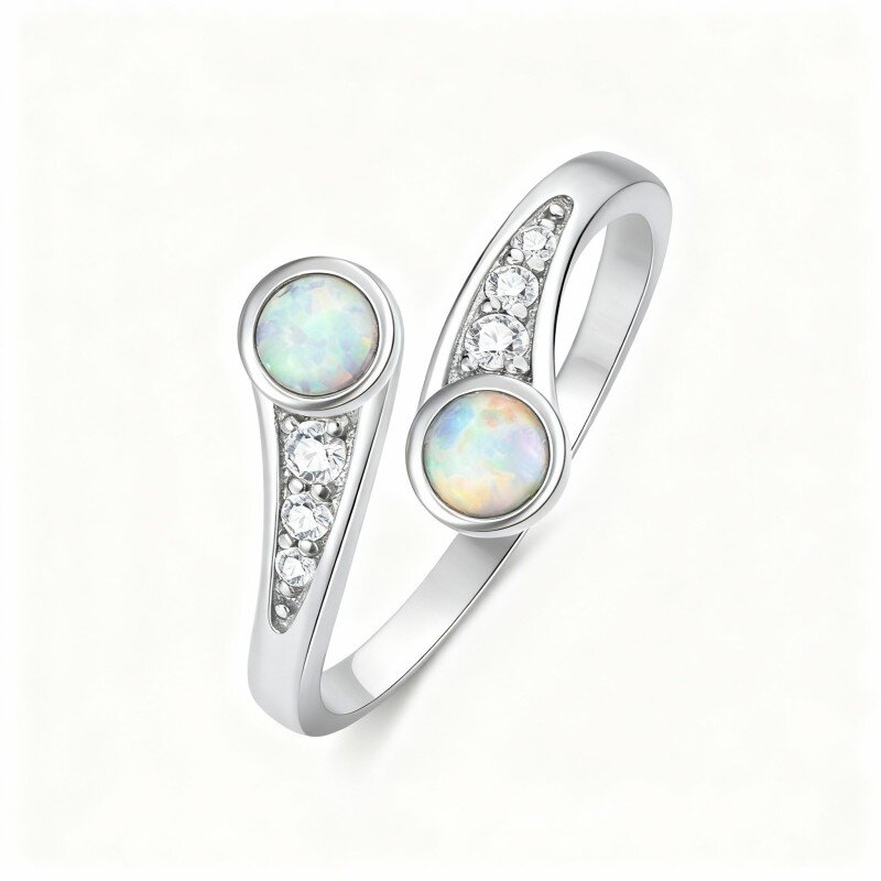 10K White Gold Cubic Zirconia & Opal Toe Ring-2