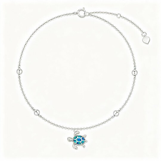 Tobillera de oro blanco de 10 quilates con dije de carey y ópalo de una sola capa