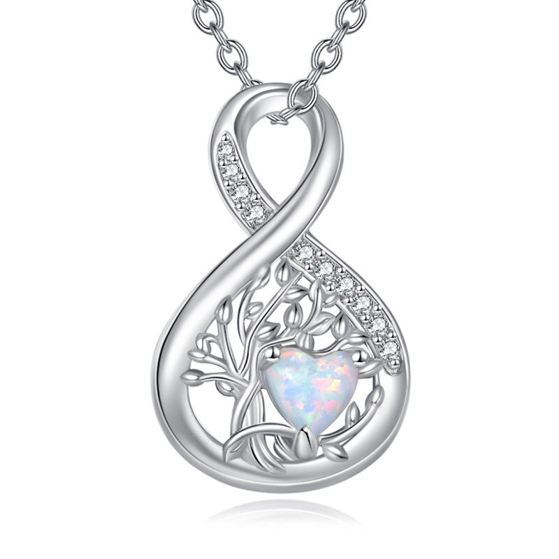Collar con colgante de oro blanco de 18 quilates con ópalo, Árbol de la Vida y símbolo del infinito-1