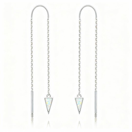 10K White Gold Opal Triangle Drop Earrings