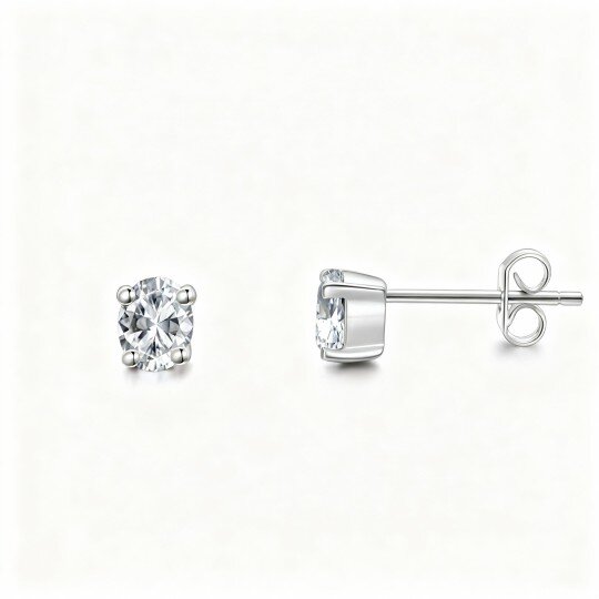 10K White Gold Oval Cut Crystal Stud Earrings