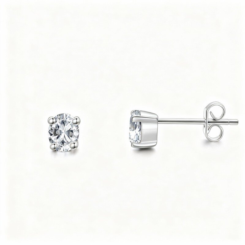 10K White Gold Oval Cut Crystal Stud Earrings-9