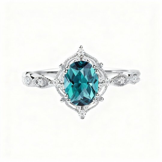 Anel de Noivado em Ouro Branco 10K com Corte Oval