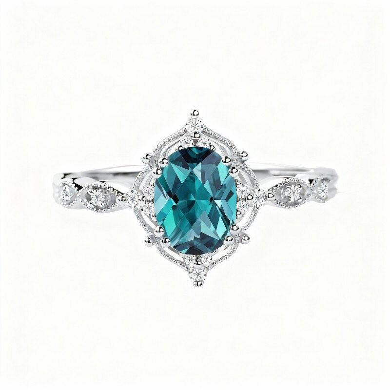 Pierścionek zaręczynowy z owalnego szlifu z białego złota próby 10K-3