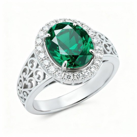 Anel de Noivado em Ouro Branco 10K com Corte Oval