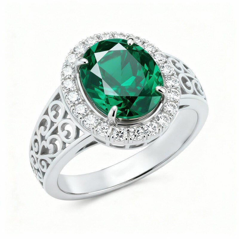 Anillo de compromiso de oro blanco de 14 quilates con corte ovalado-1