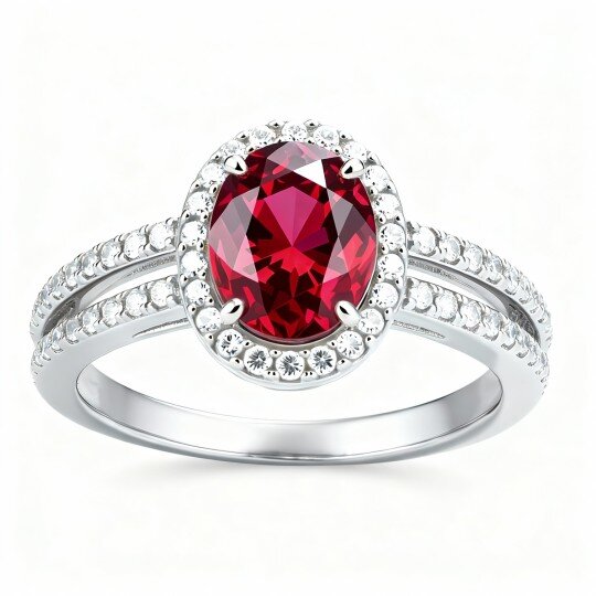 10K White Gold Oval Cut Engagement Ring