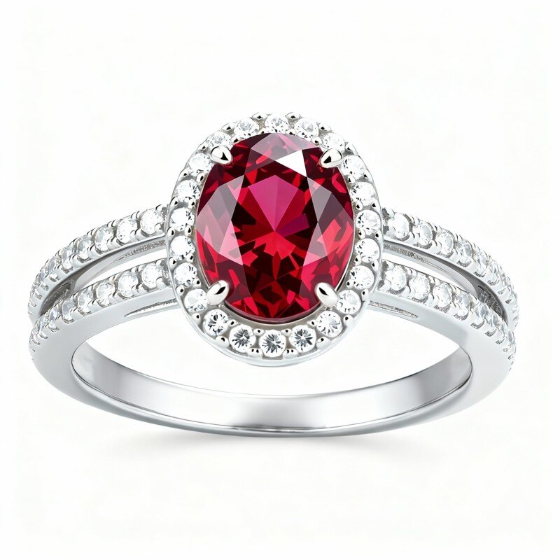 خاتم خطوبة من الذهب الأبيض عيار 10 قيراط بقطع بيضاوي-1