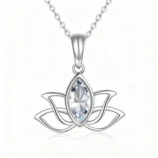 Collana con ciondolo a forma di loto in giada taglio ovale in oro bianco 10K