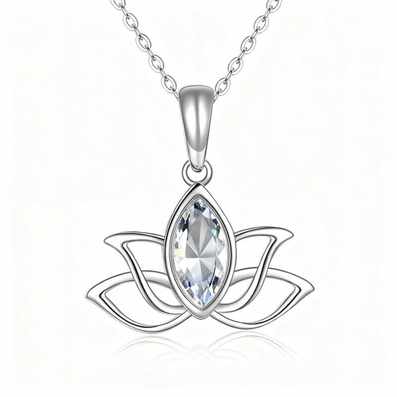 Collana con ciondolo a forma di loto in giada taglio ovale in oro bianco 10K-14