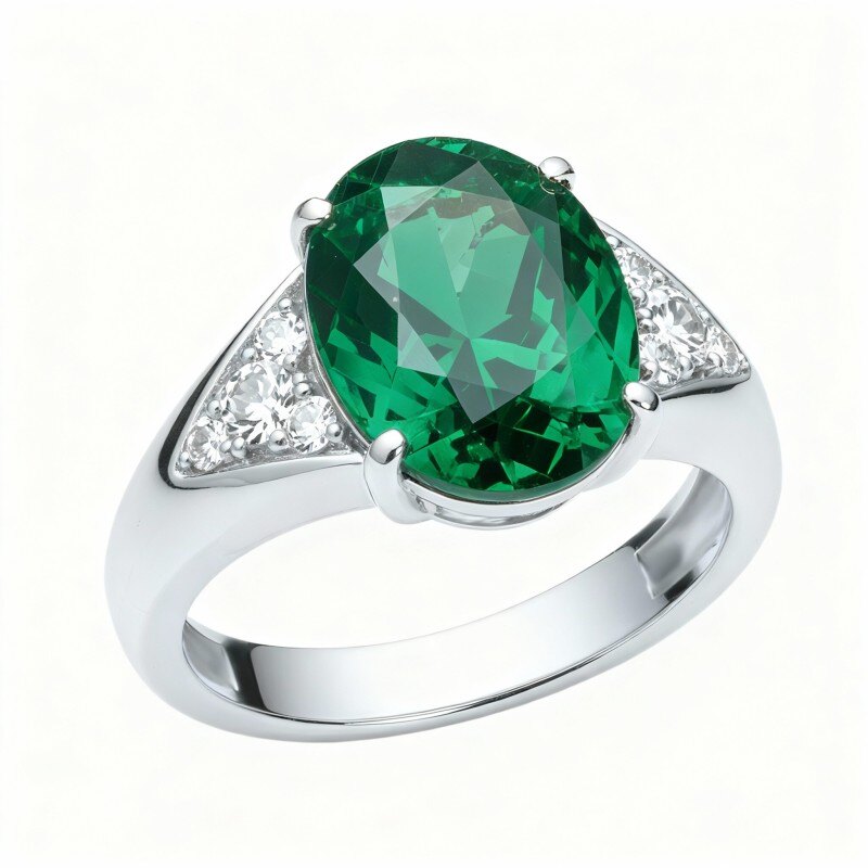 10K White Gold Oval Cut Lab Created Emerald Engagement Ring-1