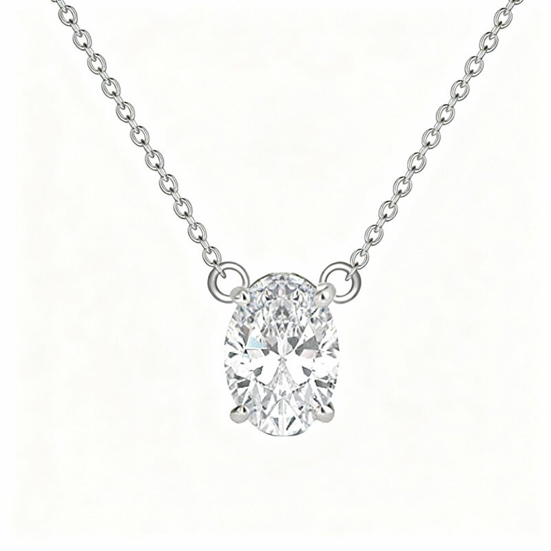 10K White Gold Oval Cut Moissanite Oval Shaped Pendant Necklace-1
