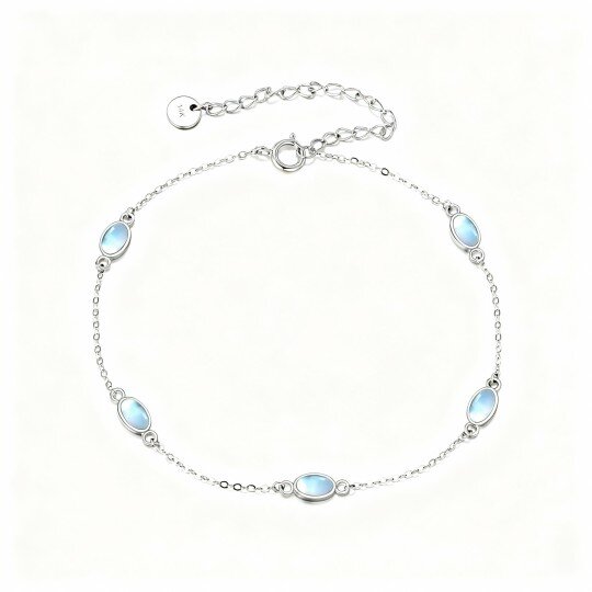 10K White Gold Oval Cut Moonstone Oval Shaped Charm Bracelet