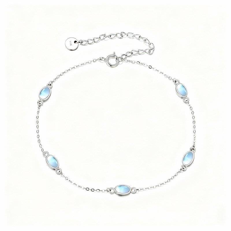 Bransoletka z zawieszką z owalnym kamieniem księżycowym w kształcie owalu wykonana z 10-karatowego białego złota-9