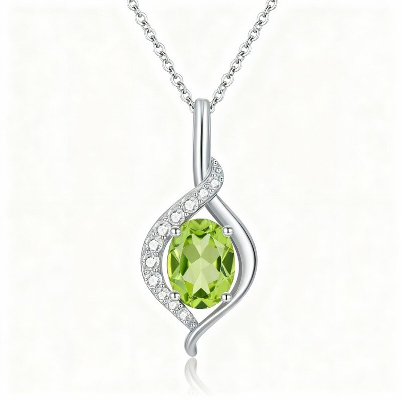 Collana con pendente ovale in olivina taglio ovale in oro bianco 10K-10