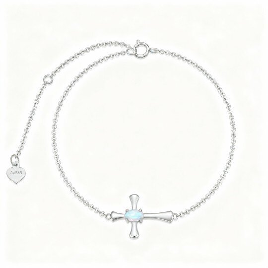 10K White Gold Oval Cut Opal Cross Charm Bracelet