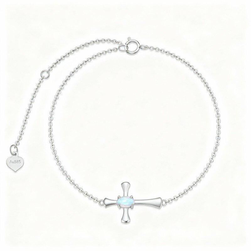 Armband mit ovalem Opal-Kreuzanhänger aus 10-karätigem Weißgold-5