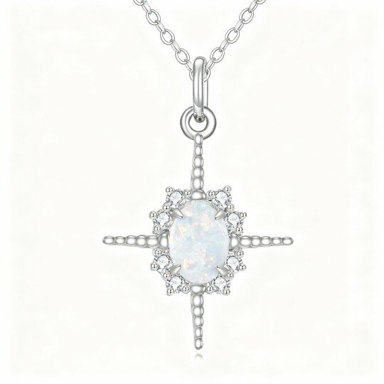 Halskette mit ovalem Opal-Kreuzanhänger aus 10-karätigem Weißgold