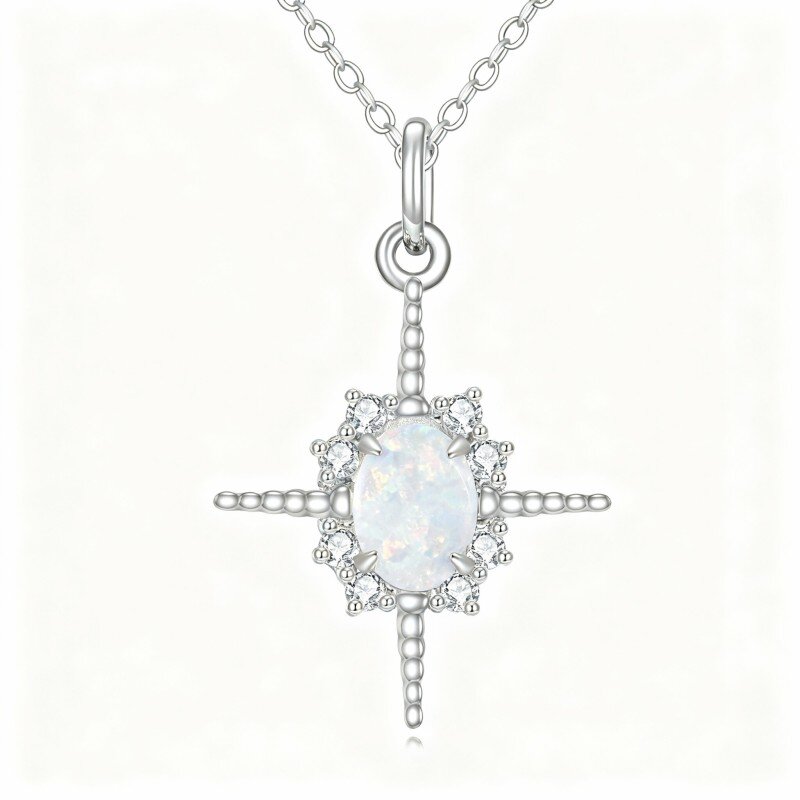 Colar com pendente cruz em ouro branco 10K com opala oval-17