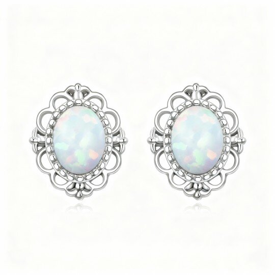 10K White Gold Oval Cut Opal Oval Shaped Stud Earrings