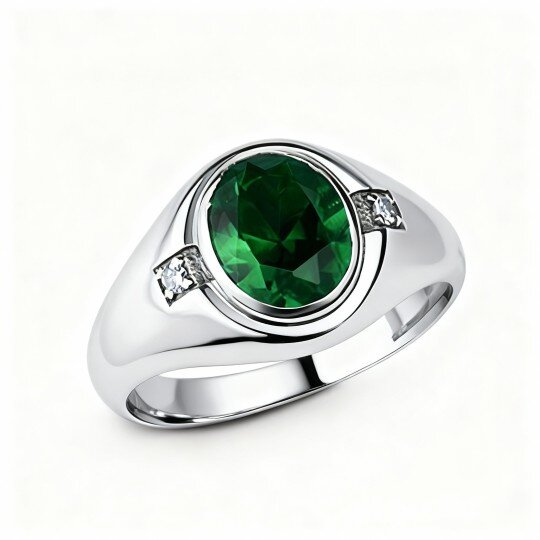 Aliança de casamento em ouro branco 10K com corte oval para homem