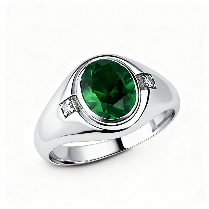 Obrączka ślubna z białego złota próby 10K o szlifie owalnym dla mężczyzn-10