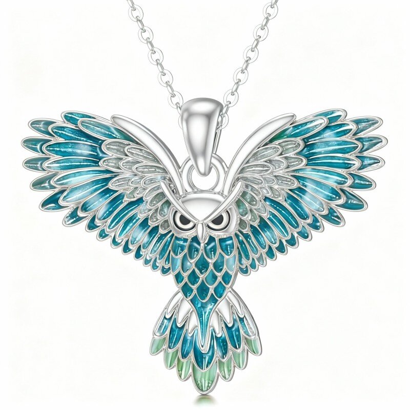 Collar con colgante de búho de oro blanco de 10 quilates-2