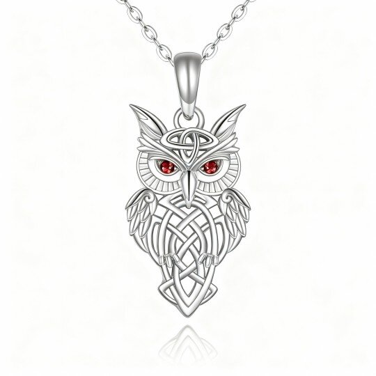 10K White Gold Cubic Zirconia Owl Pendant Necklace