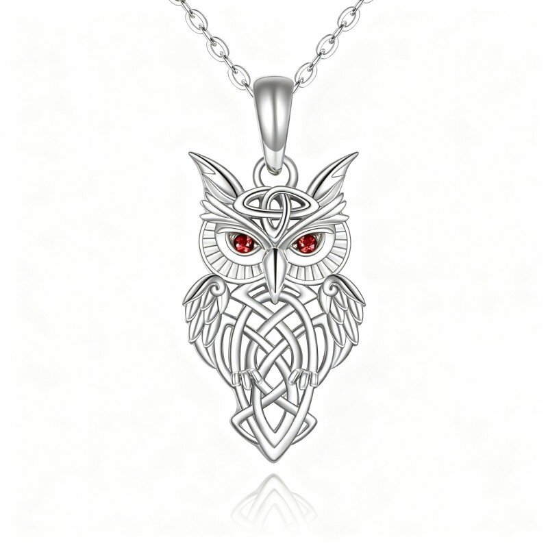 10K White Gold Cubic Zirconia Owl Pendant Necklace-9