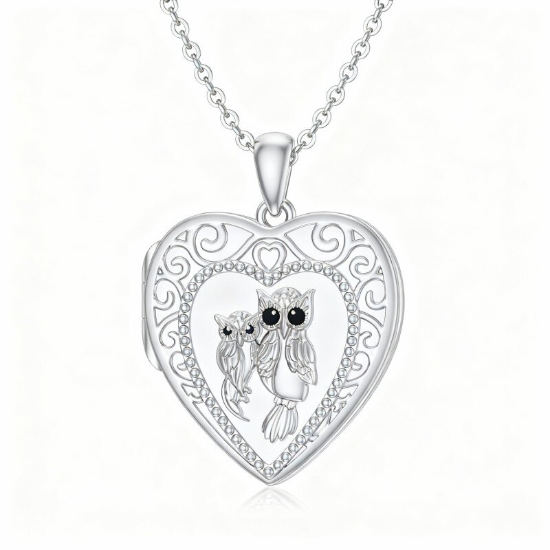 Colar com pendente de coruja em ouro branco 10K e foto personalizada-1