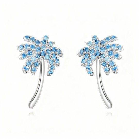 10K White Gold Cubic Zirconia Palm Tree Stud Earrings