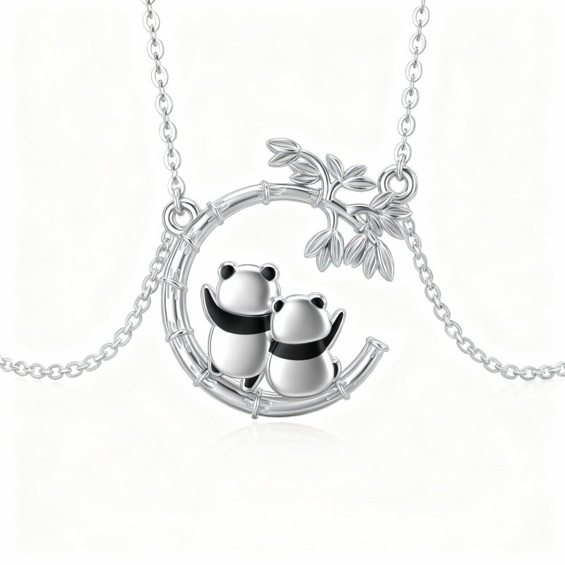 10K White Gold Panda & Bamboo Pendant Necklace-13