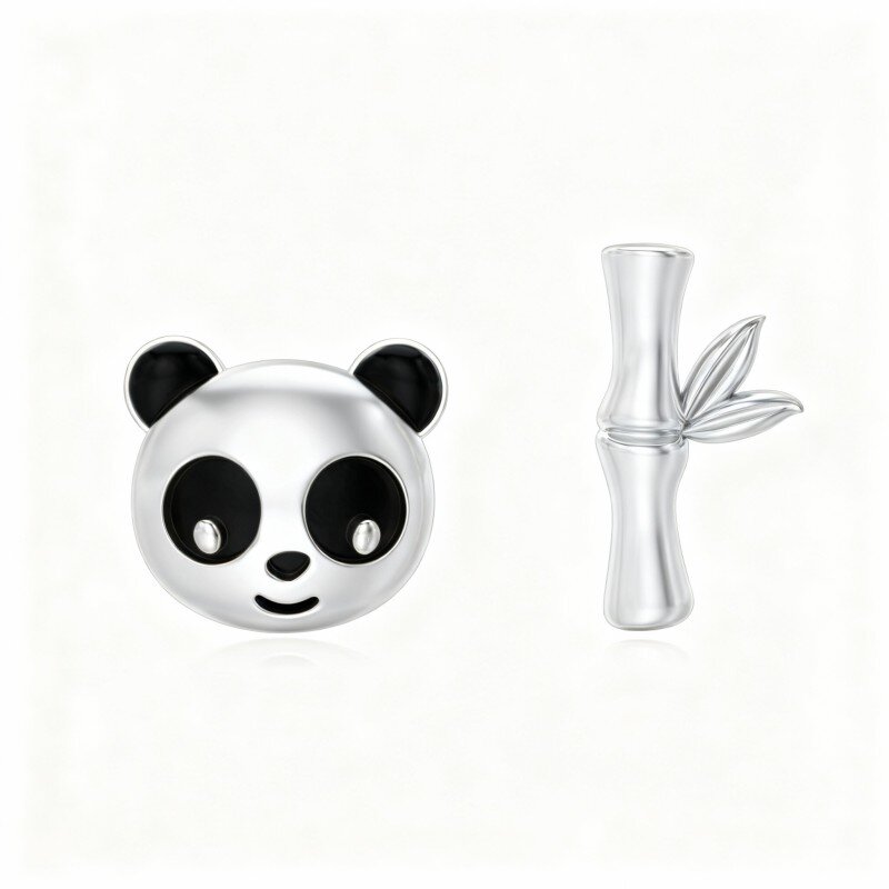 10K White Gold Panda & Bamboo Stud Earrings-18