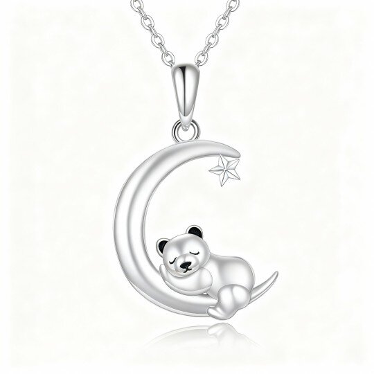 10K White Gold Panda & Moon Pendant Necklace