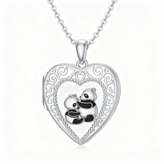 Colar com pendente personalizado em ouro branco 10K com panda e foto