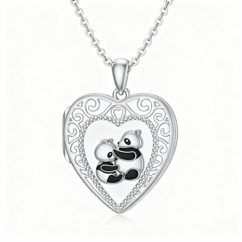 Colar com pendente personalizado em ouro branco 10K com panda e foto-1
