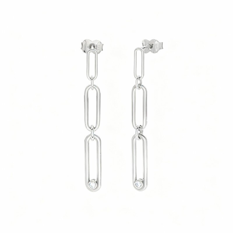 10K White Gold Cubic Zirconia Paper Clip Drop Earrings-1
