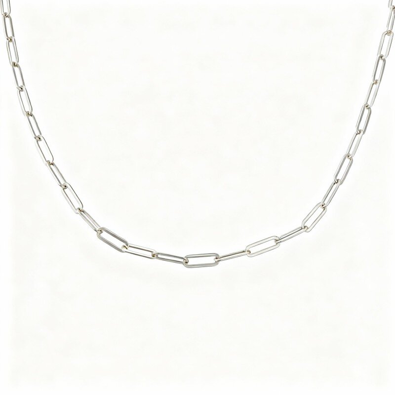 10K White Gold Paper Clip Paperclip Chain Necklace-1