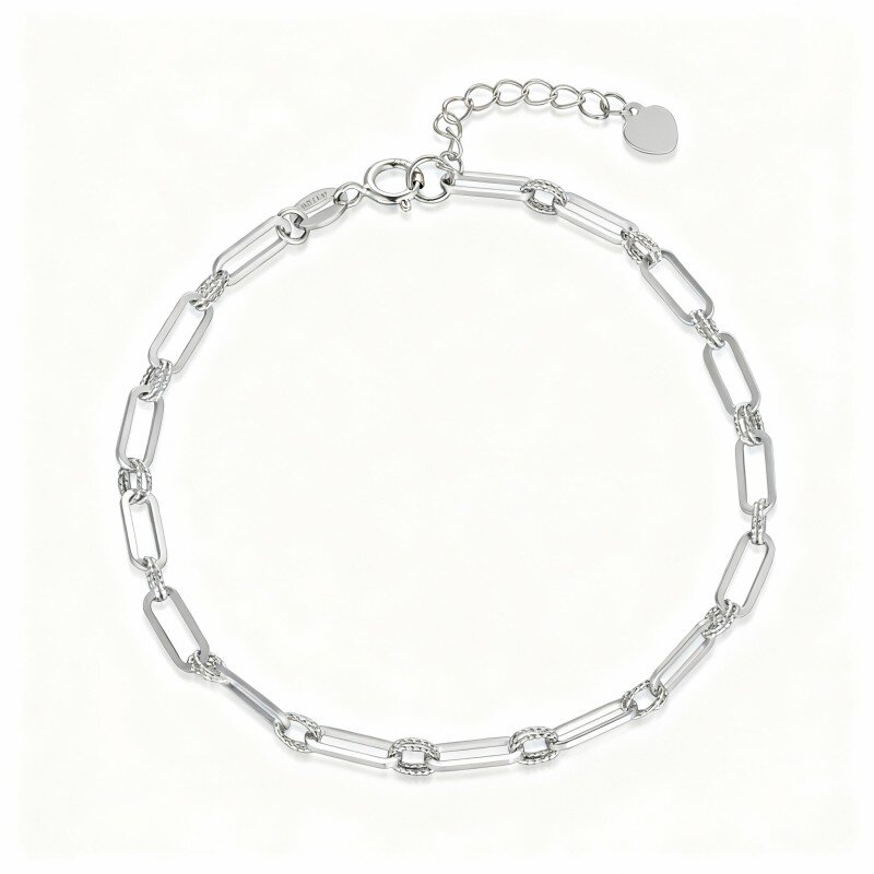 10K White Gold Paper Clip Single Chain Anklet-8